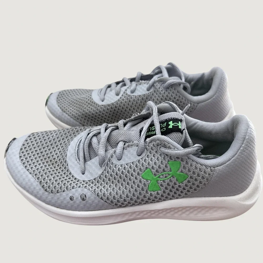 Under Armour Charged Pursuit 2 Youth Running Shoes Grey Neon Green 5.5Y 3024987
